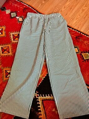 Peach Love California Green and White Striped Wide-Leg Pants
